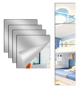 lot 62582 image: 4 Pack Acrylic Mirrors for Wall,8 x 8 Inch Self Adhesive Frameless Small Mirror Tiles, Flexible Plastic Mirror Sheets for Bedroom Home Gym Door (8X8-4Pcs) - Retail $8