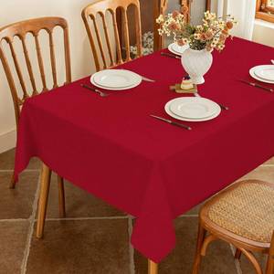 lot 62584 image: Textured Fabric Red Tablecloth for 5 Foot Rectangular Table, Rectangle Stain Resistant Table Cloth for Dinig Party Holiday Decoration, 60 x 84 Inch - Retail $15