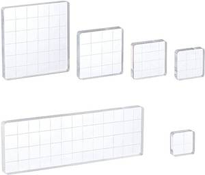 lot 62605 image: 6 Pieces Acrylic Stamp Block Clear Stamping Tools Set with Grid Lines for Scrapbooking Crafts Card Making, Assorted Sizes - Retail $10