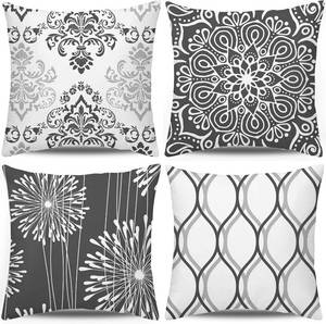 lot 62617 image: Decorative Throw Pillow Covers 16x16 Set of 4, Dark Grey and White Modern Simple Square Pillow Case Cushion Cover for Sofa Couch Farmhouse Outdoor Living Room - Retail $17