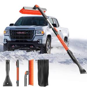 lot 62619 image: Ice Scraper & Extendable Snow Brush for Car Windshield Military-Grade Sturdy - 360° Pivoting Brush Head with Silicone Grip for Effortless One-Swipe Clean on Auto (Large) - Retail $40