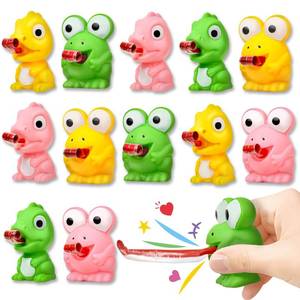 lot 62630 image: 24 Packs Valentines Day Cards for Kids with Squeeze Animals Dinosaur Frog Toys, Valentines Day Gifts for Kids Sensory Fidget Toys Tongue Sticking Out, Classroom Exchange Prizes Party Favor - Retail $8