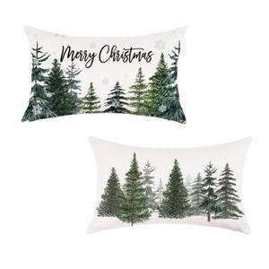 lot 62673 image: Christmas Tree Throw Pillow Covers 12x20 Inch Set of 2 Merry Christmas Snowflake Winter Decor Lumbar Cushion Cases for Couch Home Decorations - Retail $8