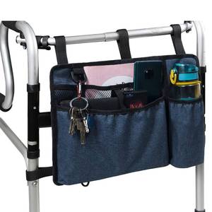 lot 62676 image: Walker Bag Basket with Cup Holder Suit for Adult Folding Walkers Rollator Organizer Carry Storage Pouch Water-Resistant Armrest Accessories for Seniors, Elderly, Handicap, Blue - Retail $8