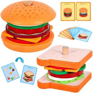 lot 62678 image: Wooden Burger Sandwich Stacking Toys for Kids, Montessori Toys for Toddlers & Preschoolers, Develops Fine Motor Skills(2set) - Retail $19