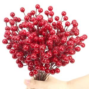 lot 62690 image: 20 Pack Artificial Red Berry Stems, Christmas Red Berries Artificial Fruit Berry Holly Christmas Berry Branch Home Holiday Wedding Party DIY Christmas Tree Crafts Decor - Retail $10