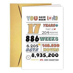 lot 62701 image: 17th Birthday Card, Happy 17th Birthday Gifts for Him Her, Funny 17th Birthday Decorations for Boys Girls, 17 Year Old Birthday Gifts for Son Daughter - Retail $6