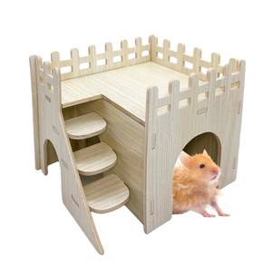 lot 62711 image: Hamster Wooden House Hamster Hideout Hut Maze Cage Accessories with Ladder and Platform for Syrian Hamsters Dwarf Gerbil Mouse - Retail $15