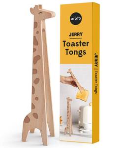 lot 62729 image: Jerry the Giraffe Toaster Tongs - Multipurpose Wooden Tongs for Cooking, Serving Food, Kitchen Gifts, Fun Gifts, Cute Kitchen Accessories, Fun Gadgets - Retail $15
