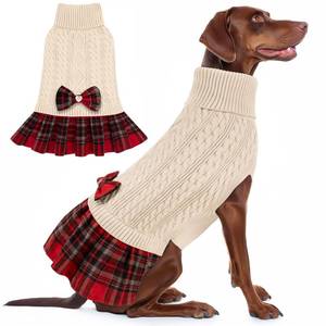 lot 62732 image: Dog Sweater Warm Comfy Pet Coats Stretchy Knitwear Pullover Dog Sweaters for Large Dogs Thick Dogs Clothes Soft Turtleneck Pet Sweater Dress with Bowtie for Cold Weather Winter(size-3xl) - Retail $26