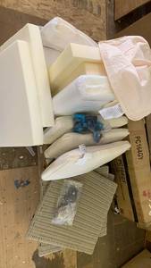 lot 43657 image: Misc. Foam Cushions with Hardware Kit and 3 gray wicker pieces. - Retail $45