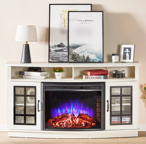 lot 43664 image: Armoney TV Stand with Electric Fireplace for TVs up to 65 inch, MISSING FIREPLACE - Retail $200