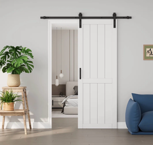 lot 43665 image: White Sliding Barn Door with Hardware Kit - Retail $326