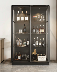 lot 43669 image: 4-Tier Glass Door Display Cabinet with LED Lighting, 2 GLASS SHELVES BROKEN - Retail $1,030