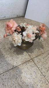 lot 5036 image: Brass Spittoon with Artificial Flower Arrangement