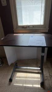 lot 5093 image: Medline Adjustable Height Overbed Table on Wheels
