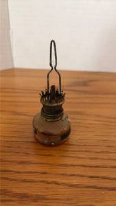 lot 5119 image: Miniature Oil Lamp with Glass Font and Metal Burner