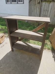 lot 7019 image: Wood Console Table with Storage Shelves