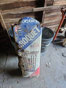 lot 7035 image: Croquet Game Set with Mallets and Wickets - Needs TLC