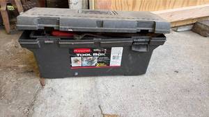 lot 7060 image: Rubbermaid Tool Box with Assorted Hand Tools and Wrenches
