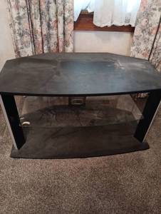 lot 3 image: Black Glass TV Stand Entertainment Center