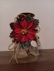 lot 8 image: Gold Metal Holiday Candle Holder with Poinsettia Decoration