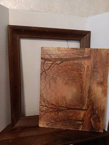 lot 25 image: Large Dark Wood Picture Frame with Nature Print