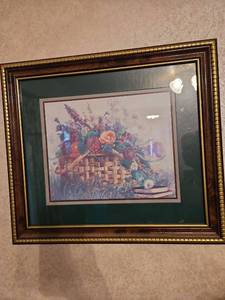 lot 56 image: Framed Floral Basket Print with Green Matting