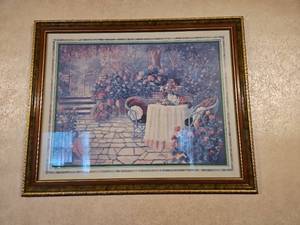 lot 60 image: Garden Patio Scene Framed Print with Gold Ornate Frame