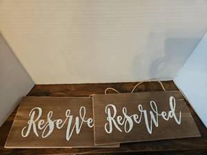 lot 111 image: Reserved Wooden Hanging Signs with Rope Hangers Lot of 2