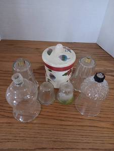 lot 135 image: Glass Light Cover Collection with Ceramic Jar
