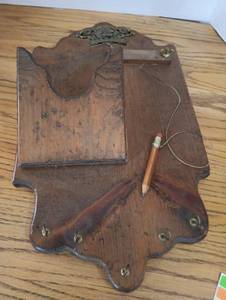 lot 139 image: Vintage Wooden Clipboard with Brass Hardware and Pencil