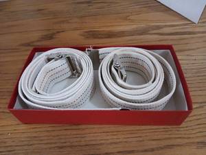 lot 149 image: White Canvas Web Belts with Metal Buckles Set of 2