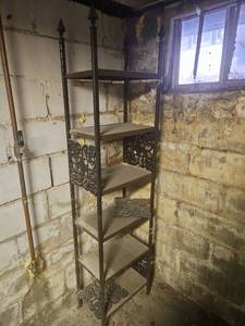 lot 2001 image: Ornate Metal Etagere Bookshelf