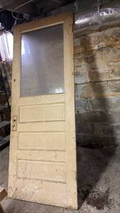 lot 2005 image: Old Wooden Panel Door with Glass Window