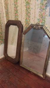 lot 3001 image: Decorative Wall Mirrors with Ornate Wood Frames - Set of 2