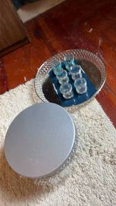 lot 3018 image: Crystal Beaded Cake Stand with Glass Tumblers Set