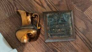 lot 3031 image: Copper Pitcher with Decorative Wall Tile