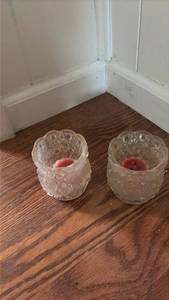 lot 3039 image: Cut Crystal Glass Votive Candle Holders with Red Candles