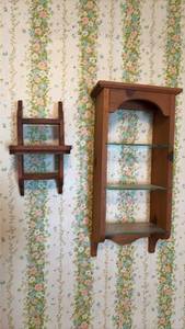 lot 3045 image: Wooden Wall Display Shelves.