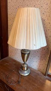 lot 3063 image: Brass Table Lamp with Pleated Fabric Shade. (Untested)