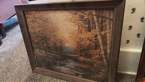 lot 3114 image: Framed Oil Painting Autumn Forest Landscape