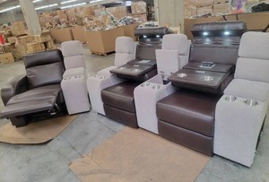 lot 53476 image: Power Reclining Theater Seating Set with Cup Holders and LED Lighting  Electrical Recliner left