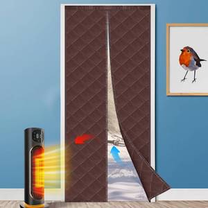 lot 1014 image: Magnetic Thermal Door Curtain, Insulated Cover - Temporary, Durable Upgraded Oxford Cloth & Thicken Cotton Fill, Soundproof and Windproof (Brown, Fits Size 34 x 80)