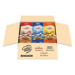 lot 1017 image: Nestle Coffee mate Creamer Singles Variety Pack, Original, French Vanilla, Hazelnut, Non Dairy, No Refrigeration, 150 Count (Pack of 3)