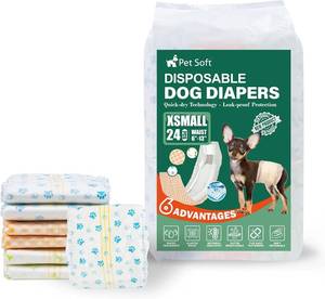 lot 1034 image: Pet Soft Disposable Dog Dipaers - Male Dog Wraps Wetness Indicator, Ultra Absorbent Puppy Diapers Male for Excitable Urination or Incontinence, 24pcs XSmall