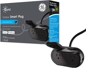 lot 1049 image: GE Cync Smart Plug, Outdoor Bluetooth and Wi-Fi Outlet Socket, Weather Resistant Plug, Works with Alexa and Google, Black (1 Pack)
