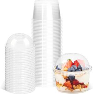 lot 1051 image: 50 Pack 8 oz Clear Disposable Dessert Bowls with Dome Lids, Round Plastic Cups with Lids for Yogurt Parfait, Snack Cups for Fruit Dessert Cake Pudding (50)