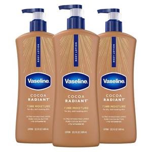 lot 1057 image: Vaseline Intensive Care Body Lotion Cocoa Radiant 3 count for Dry Skin Lotion Made with Ultra-Hydrating Lipids and Pure Cocoa Butter for a Long-Lasting, Radiant Glow 20.3 Oz
