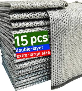 lot 1060 image: Extra-Large Size 15PCS Multipurpose Wire Dishwashing Rag,Non Scratch Wire Dishcloth, Reusable Steel Wool Scrubber,Non-Scratch&Quick-Drying&Odor-Resistant Multi-Purpose for Kitchen,Bathroom Cleaning